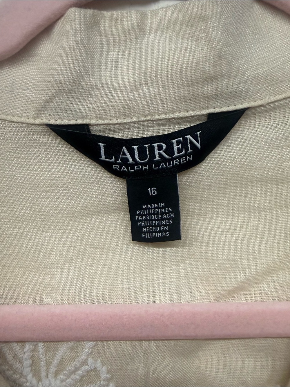 NWT Lauren Ralph Lauren Tan Embroidered Linen Short-Sleeve Jumpsuit Size 16 - Picture 6 of 10